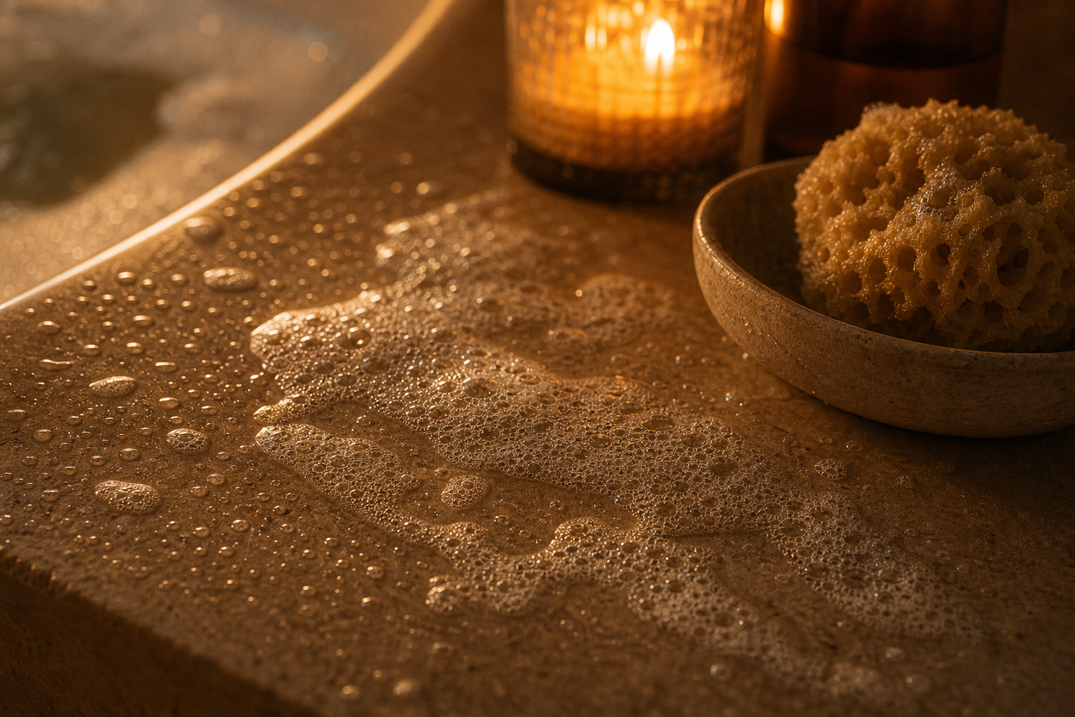Warm bath ritual with candles and natural body care — SORA Journal